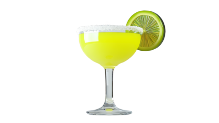 Yellow Cocktail with Lime Wedge on a Colorful Background