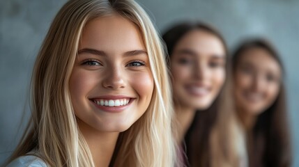 Obraz premium Smiling Woman with Two Friends in the Background