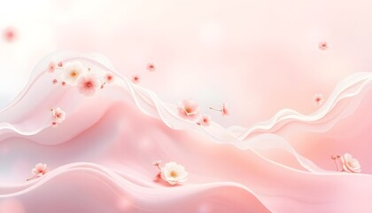 Pastelcolored abstract waves with delicate floral background modern wallpaper, 