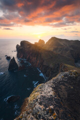 Colorful sunrise at Ponta do Sao Lourenco in Madeira, Portugal