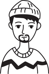 Cartoon man hand drawn doodle illustration on transparent background.
