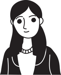 Cartoon woman doodle illustration on transparent background.
