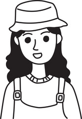 Cartoon woman doodle illustration on transparent background.
