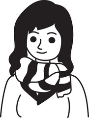 Cartoon woman doodle illustration on transparent background.
