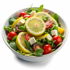 cold mangal salad with lemon slice with white background
