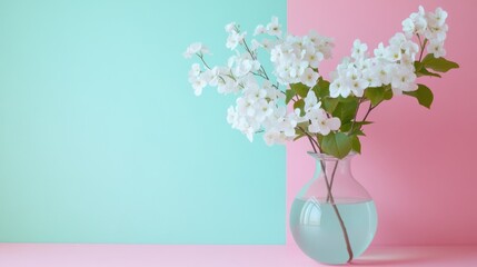 Naklejka premium White Flowers in a Vase on a Pastel Background