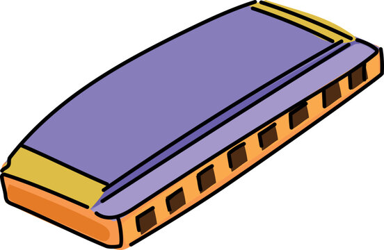 Cartoon harmonica illustration on transparent background.
