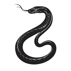 Snake silhouette, isolated mystic black snake on white background
