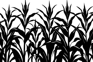 Maize field silhouette. Corn farm black vector illustration. Cultivation of crops.