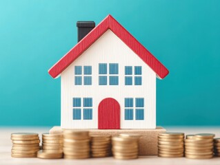 Falling interest rates visualized with a house and a declining mortgage rate symbol