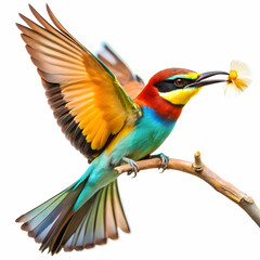 colorful bee eater trying to eat a flying insect o