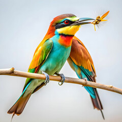 colorful bee eater trying to eat a flying insect o