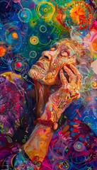 Naklejka premium Elderly Woman in Vibrant Community Art Class Embraces Joy of Expression and Connection