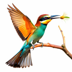 colorful bee eater trying to eat a flying insect o