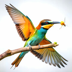 colorful bee eater trying to eat a flying insect o