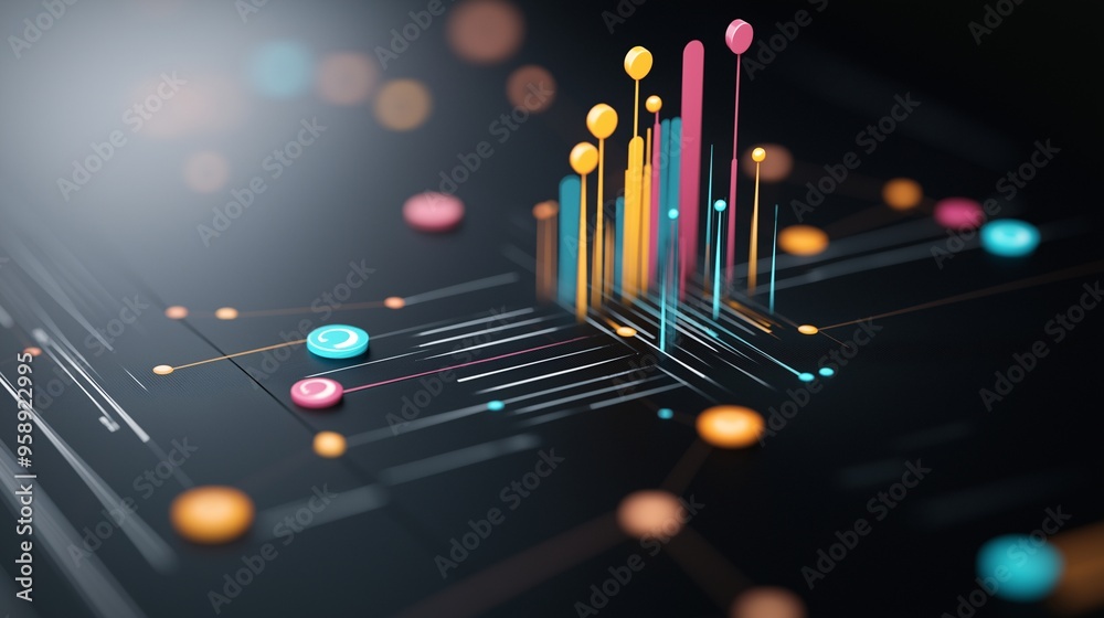 Poster abstract data visualization: a vibrant and abstract data visualization, showcasing colorful 3d shape