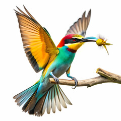colorful bee eater trying to eat a flying insect o