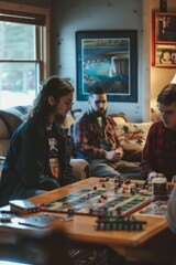 Fototapeta premium Group Playing Board Game in Cozy Living Room - Frustration and Resentment Among Players