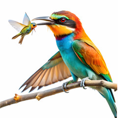 colorful bee eater trying to eat a flying insect o