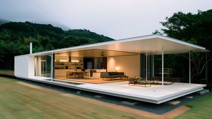 Obraz premium Modern Minimalist House with Large Patio and Mountain View