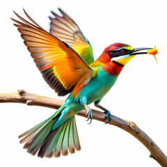 colorful bee eater trying to eat a flying insect o
