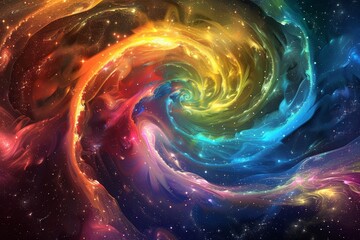 Vibrant Rainbow Galaxy - Abstract Swirling Colors and Stars for Contemporary Art, Print Design, Poster