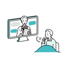 病院にオンライン相談・診断をするイラスト　パソコン