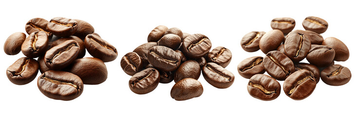 Roasted coffee beans set isolated on transparent background