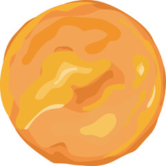 Cartoon yellow planet illustration on transparent background.
