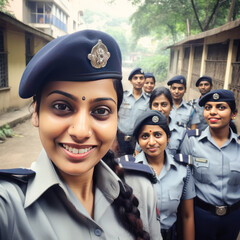indian females police group in uniform standing confidently
