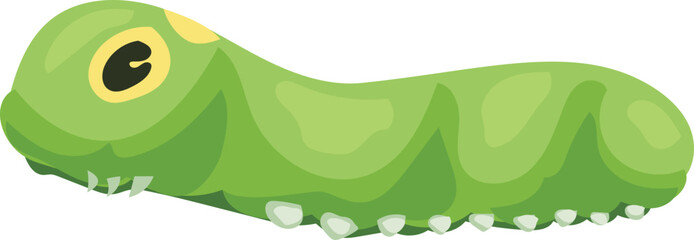 Cartoon green caterpillar illustration on transparent background.
