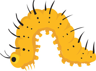 Cartoon yellow caterpillar illustration on transparent background.
