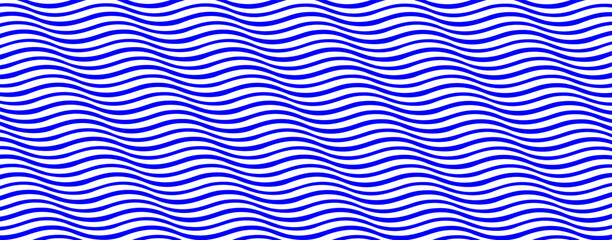 Wavy stripes seamless pattern. Abstract fashion blue and white wave design. Geometric wave texture. Graphic style for wallpaper, wrapping, fabric, background, apparel, other print production. Vector