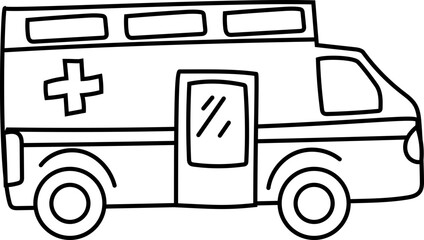 Cartoon ambulance doodle illustration on transparent background.  © OneyWhyStudio