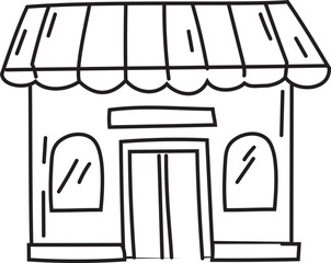 Cartoon doodle store illustration on transparent background.
