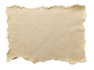 Worn beige paper texture with rough torn edges, offering a vintage look suitable for craft or design purposes. Isolated on transparent background, png.