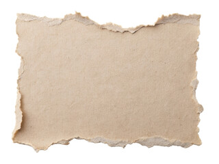 Torn brown cardboard sheet with rough, uneven edges. This piece shows a natural, raw texture, perfect for eco-friendly design projects or craft work. Isolated on transparent background, png.