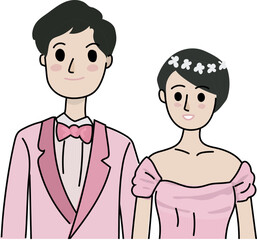 Cartoon married couple illustration on transparent background.
