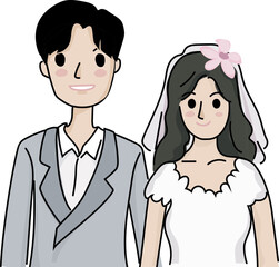 Cartoon married couple illustration on transparent background.
