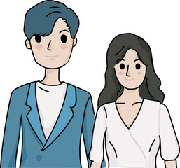 Cartoon married couple illustration on transparent background.
