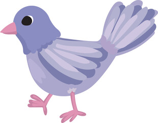 Cartoon cute purple bird illustration on transparent background.
