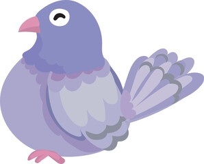 Cartoon cute purple bird illustration on transparent background.
