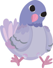 Cartoon cute purple bird illustration on transparent background.
