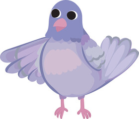 Cartoon purple bird illustration on transparent background.
