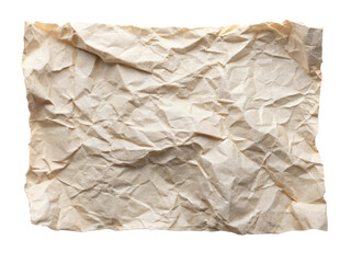Large crumpled paper with prominent textured wrinkles, offering a distressed and rugged look ideal for creative backgrounds or designs. Isolated on transparent background, png.