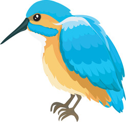 Cartoon blue bird illustration on transparent background.
