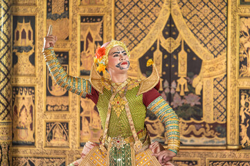 Pantomime (Khon) is traditional Thai classic masked play enacting scenes from the Ramayana with a...