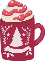 Christmas hot drink illustration on transparent background.
