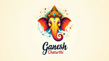Ornate Ganesh Chaturthi Greeting with Elegant Ganesha Illustration on Cream Background