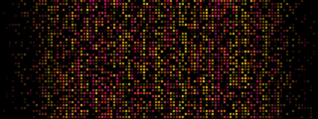 Abstract Pixel Background: Red, Orange, and Yellow Pixels on Black Screen